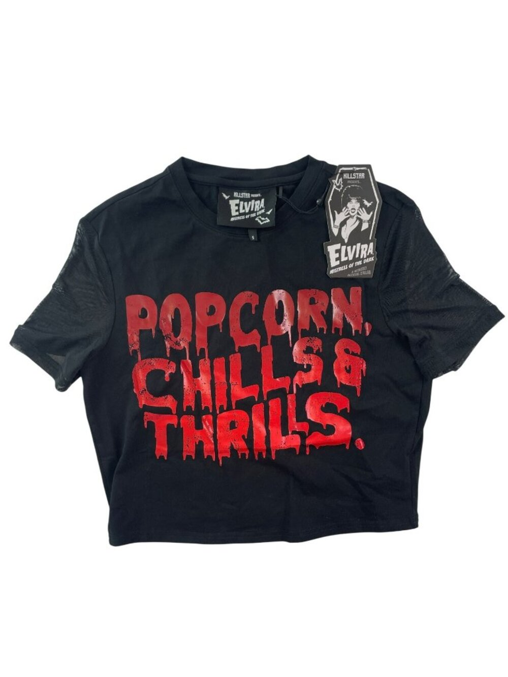 Killstar Elvira Mistress Of Dark Popcorn Chills Thrills Black Shirt Wmn's Small